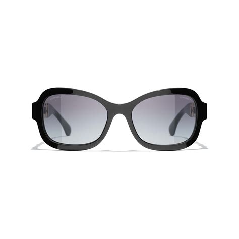 chanel 5465q|Rectangle Sunglasses Acetate & Calfskin Black .